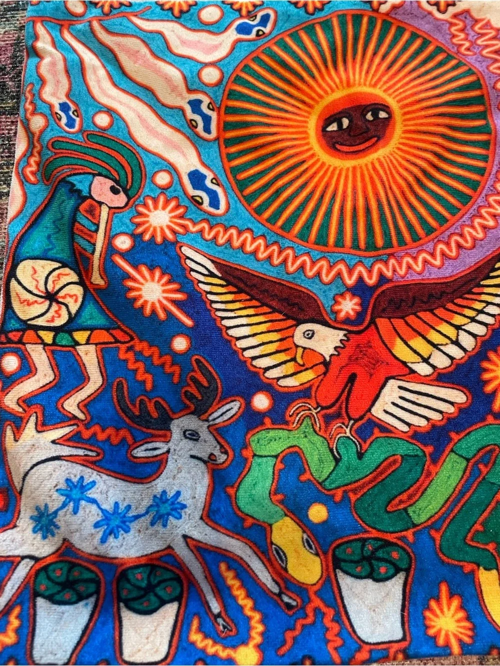 Set of 2 Vibrant Folk Art Sun & Animals Accent Pillow Covers - Multicolor